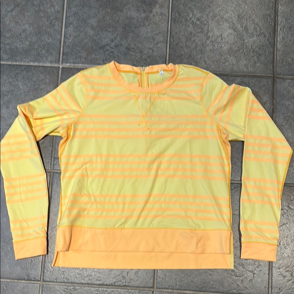 Lululemon Run:Warm Up Crew Ocean Stripe Yellow Pullover 8